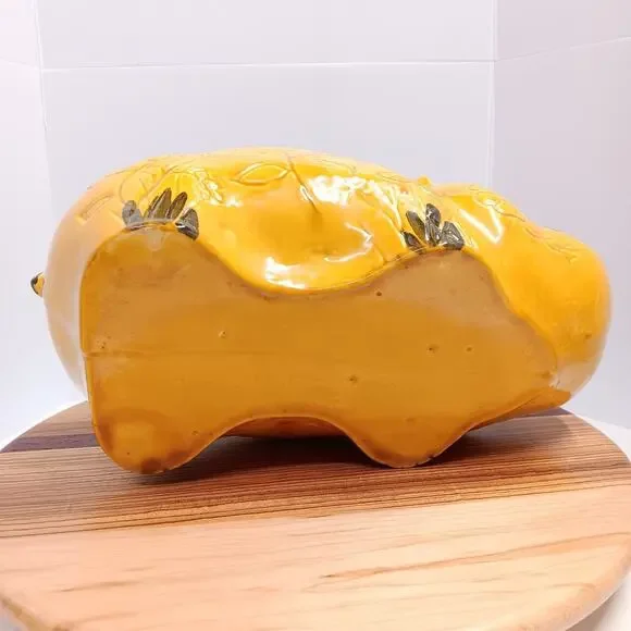 Doranne of CA Smiling Yellow Gold Hippo W/ Flowers Retro Vintage Cookie Jar MCM